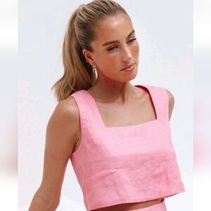 NEW! PETAL AND PUP Pink Devlin Linen Crop Top Barbie Style! Size 0